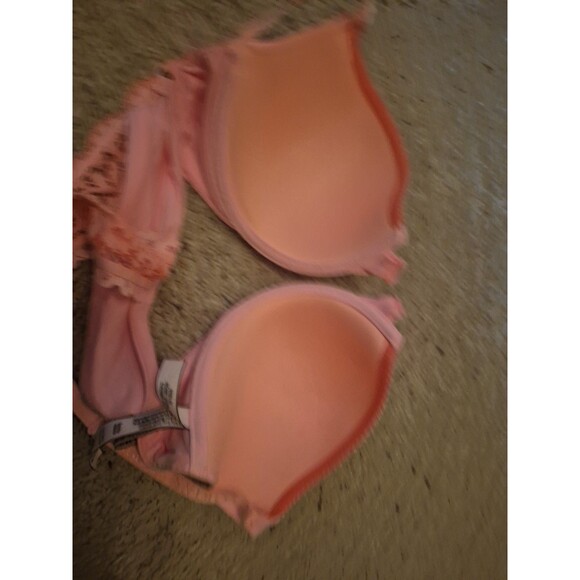 Victoria's  Secret  32DD Lined Demi Bra Racerback Peach Lace Front Close EUC - Picture 2 of 5